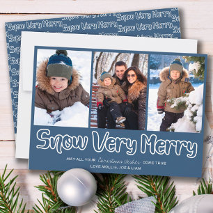Snow Very Merry Outline Lettering 3 Vertical Photo Holiday Card