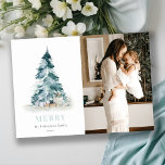 Snow Watercolor Pine Christmas Tree Gift Photo Holiday Card<br><div class="desc">If you need any further customisation please feel free to message me on yellowfebstudio@gmail.com.</div>