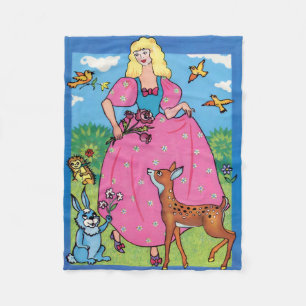 Snow White and the animals, happy birthday hare, Fleece Blanket