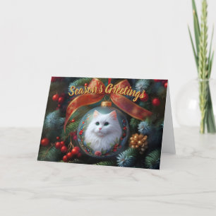 Snow White Cat on Ornament Christmas Card