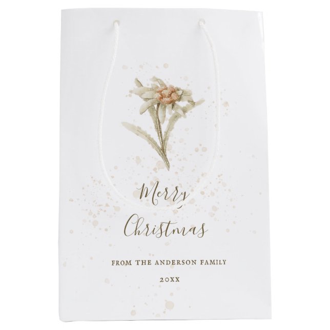 Snow White Edelweiss Vintage Christmas   Medium Gift Bag (Front)