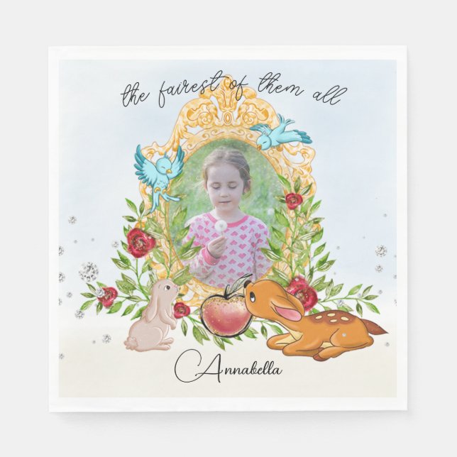 Snow White Fairy Tale Magic Mirror Custom Photo Napkin (Front)