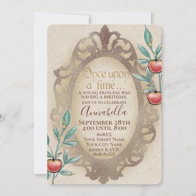 Snow White Magic Mirror and Apples Fairy Tale Invitation (Front)