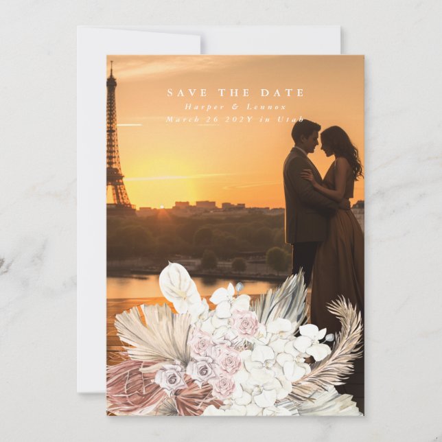 Snow White Pampas Grass Beach Tropical Jungle Save The Date (Front)