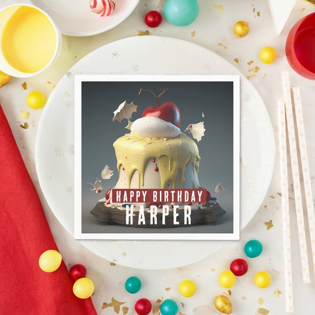 Snow White Themed Birthday Cake Customisable Paper Napkin (Creator Uploaded)