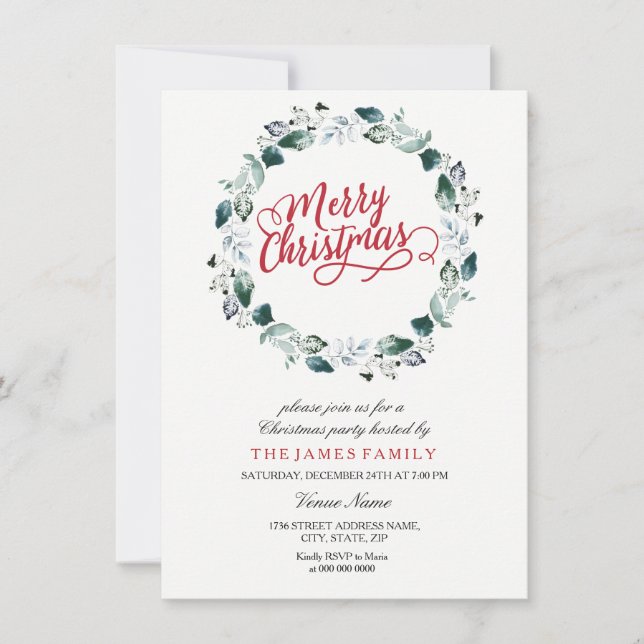 Snow White Wreath Merry Family Christmas Party Invitation (Front)