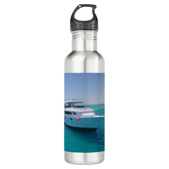 Snow-white yacht  near the White Island in Red Sea 710 Ml Water Bottle (Front)