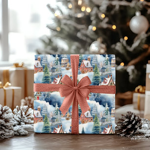 Snow Winter Bavarian Village Christmas Holiday Wrapping Paper