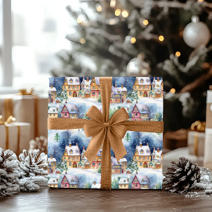 Snow Winter Bavarian Village Christmas Holiday Wrapping Paper