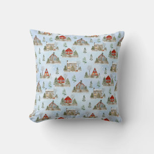 Snow Winter Cottage Fir Trees Christmas  Cushion