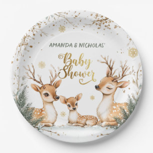 Snow Winter Deer Baby Shower Paper Plate