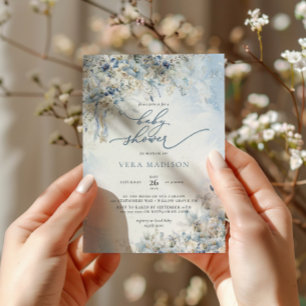 Snow Winter Dusty Blue Baby Shower Invitation