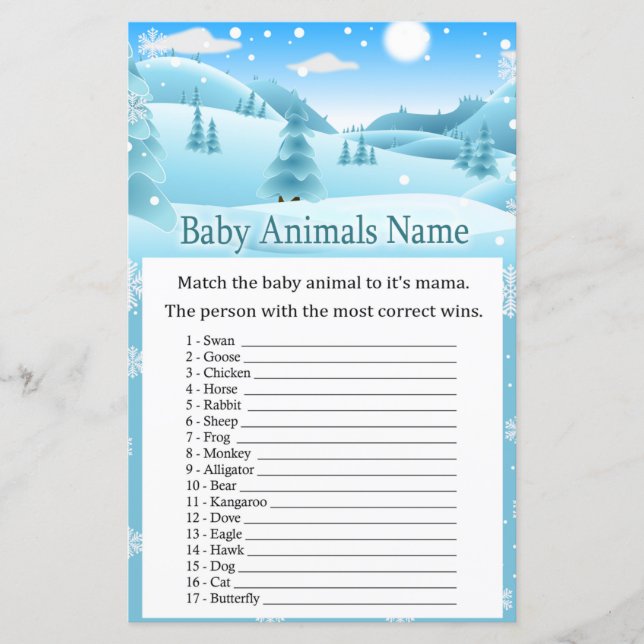 Snow Winter Forest Baby Animals Name Game (Front)