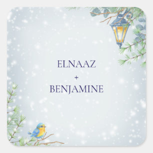 Snow Winter Lamp and Bird Illustration Wedding Square Sticker