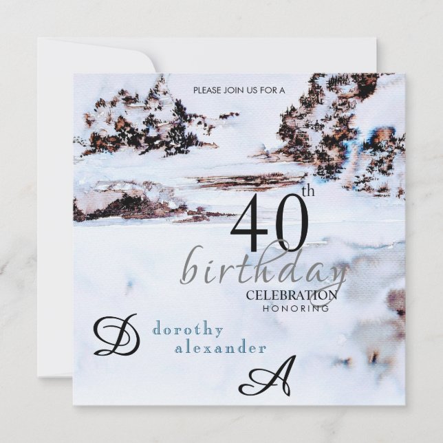 Snow Winter Mountains Modern Birthday Invitation (Front)