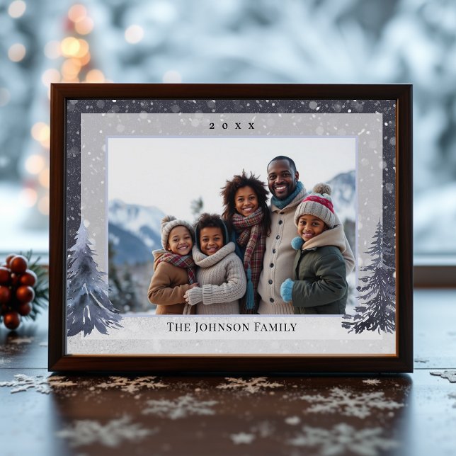 Snow Winter Pine Frameable Family Photo Christmas Holiday Card (Creator Uploaded)