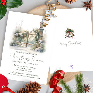 Snow Winter Scene Pine Lamp Watercolor Christmas Invitation
