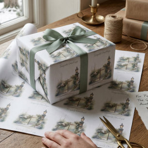 Snow Winter Scene Pine Lamp Watercolor Christmas Wrapping Paper