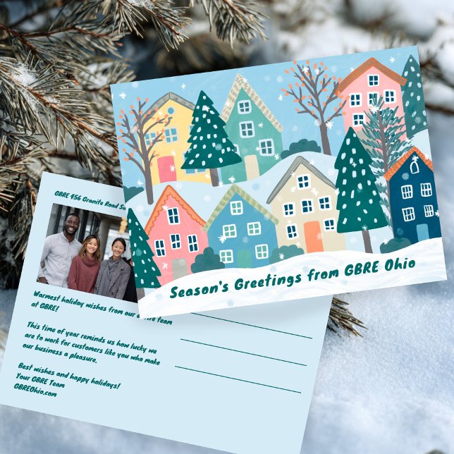 Snow Winter Village Holiday Christmas CUSTOM Photo Postcard (Snow Winter Village Holiday Corporate Business Office Christmas CUSTOM Photo Postcard
)