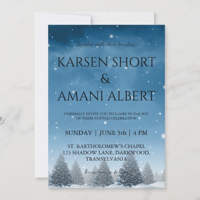snow winter wonderland wedding invitations (Front)