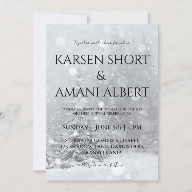 snow winter wonderland wedding invitations (Front)