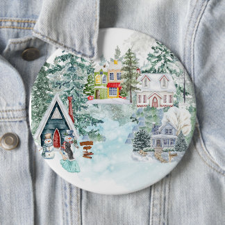 Snow with Girl and Snowman 6 Cm Round Badge