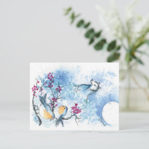 Snow wolf and robins Postcard