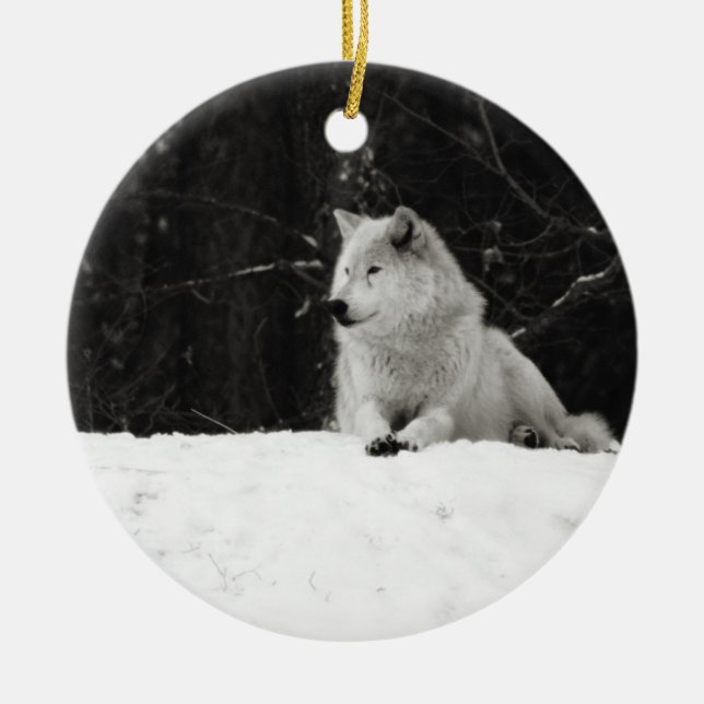 Snow Wolf Ceramic Tree Decoration (Front)