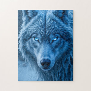 Snow Wolf Glowing Blue Eyes Stare Jigsaw Puzzle