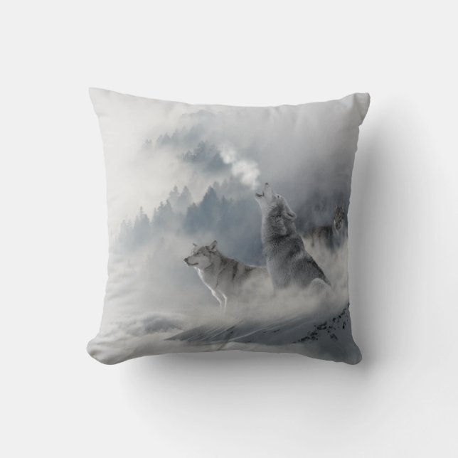 Snow Wolf Print Cushion (Front)