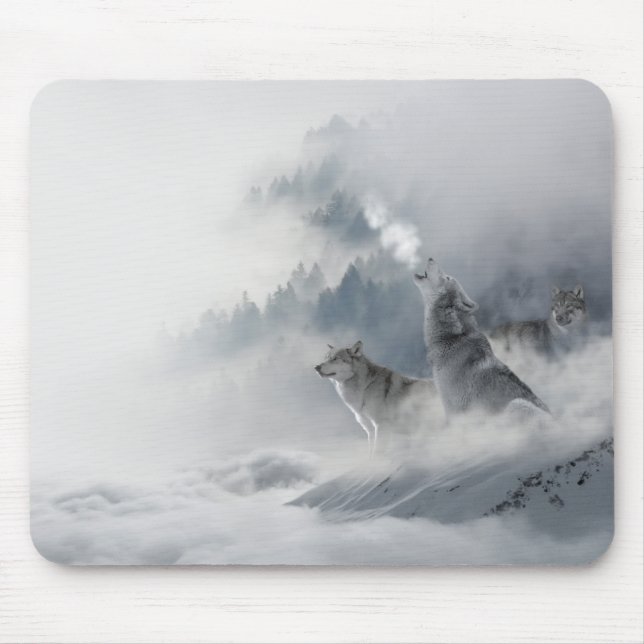 Snow Wolf Winter Wildlife Mouse Mat (Front)