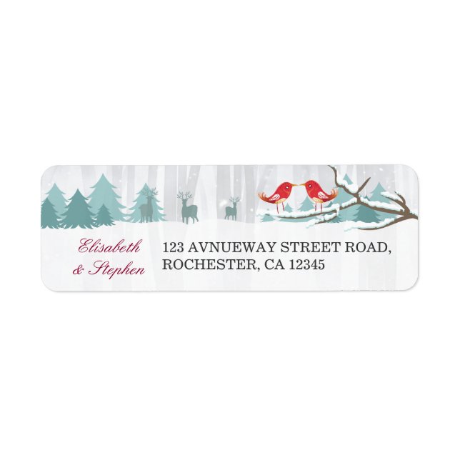 Snow Wonderland Birds Deer Winter Wedding Address (Front)