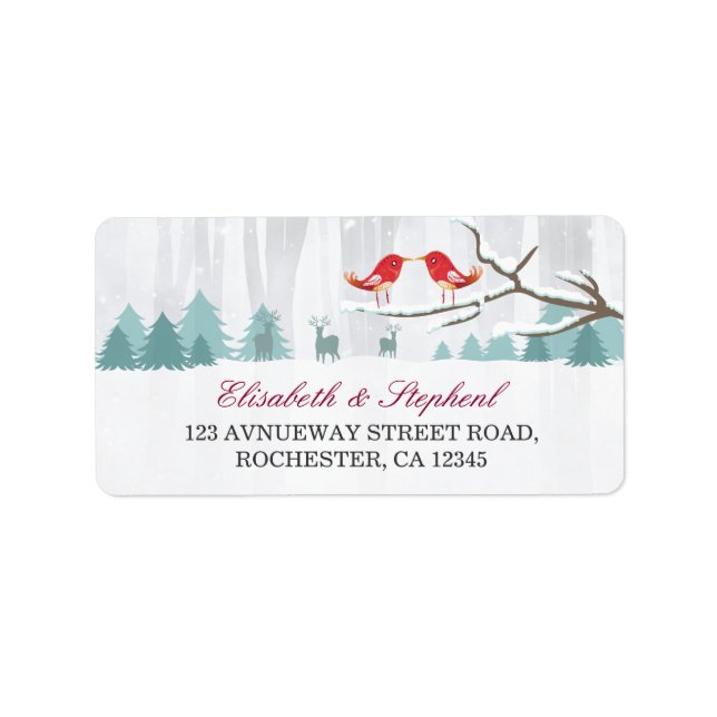 Snow Wonderland Birds Deer Winter Wedding Address Label (Front)