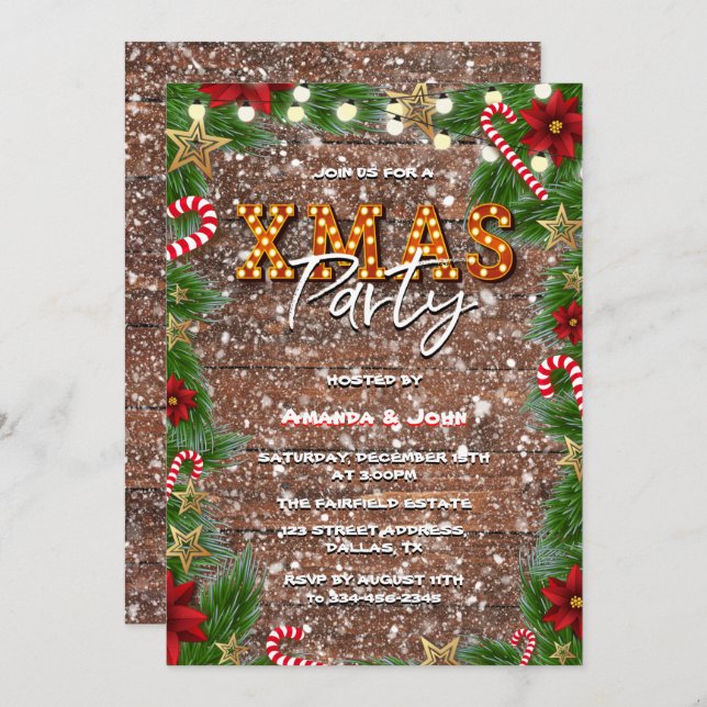 Snow Wood Marry Xmas Party Invitation (Front/Back)