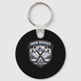 Snow worries go skiing skier ski pun vintage key ring