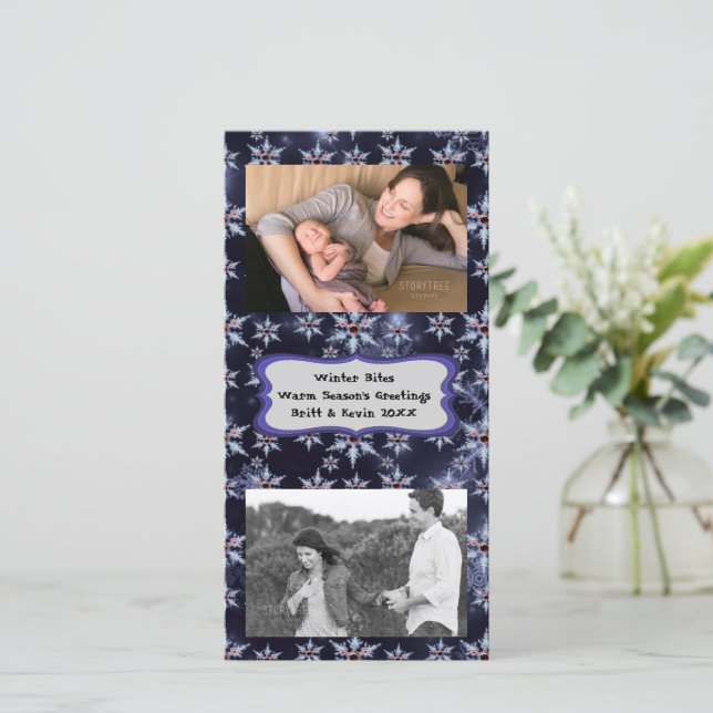 Snow Zombie Bites Dark Bkgrd Add Photos Photocard Holiday Card (Standing Front)