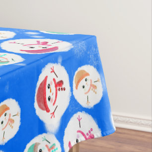Snowball and Snowman Blue 3 Tablecloth