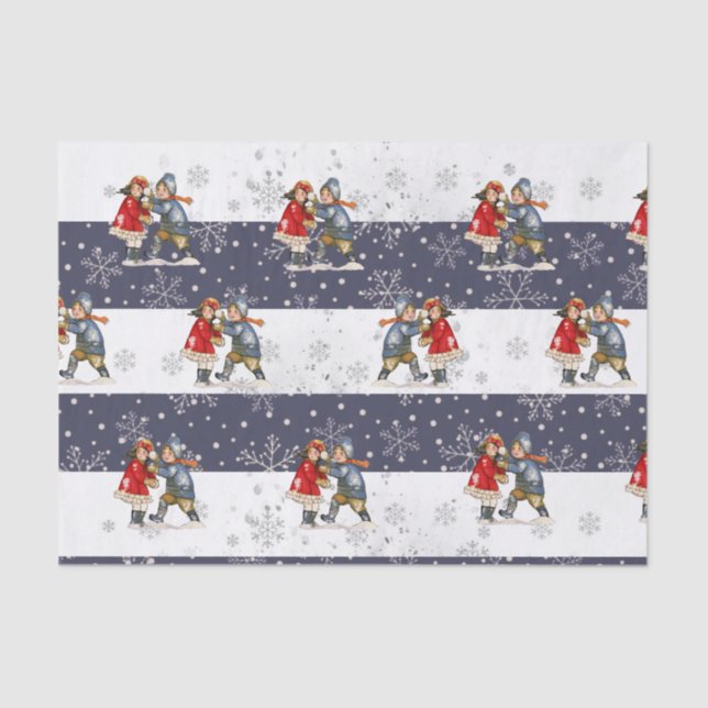 Snowball Children Christmas Striped Snowflake Tissue Paper (Front)