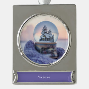Snowball Christmas tree winter snowfall Silver Plated Banner Ornament