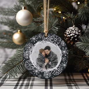 Snowball Double Sided Name & Year Photo Ceramic Tree Decoration