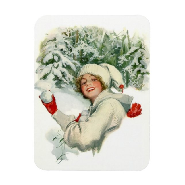 Snowball Fight (by Harrison Fisher) Magnet (Vertical)