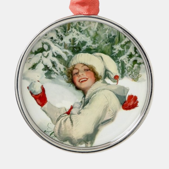 Snowball Fight (by Harrison Fisher) Metal Tree Decoration (Front)