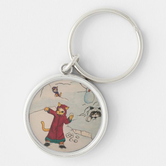 Snowball Fight Cats Key Ring (Front)