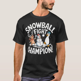 Snowball Fight Champion Funny Reindeer Snowman Pen T-Shirt