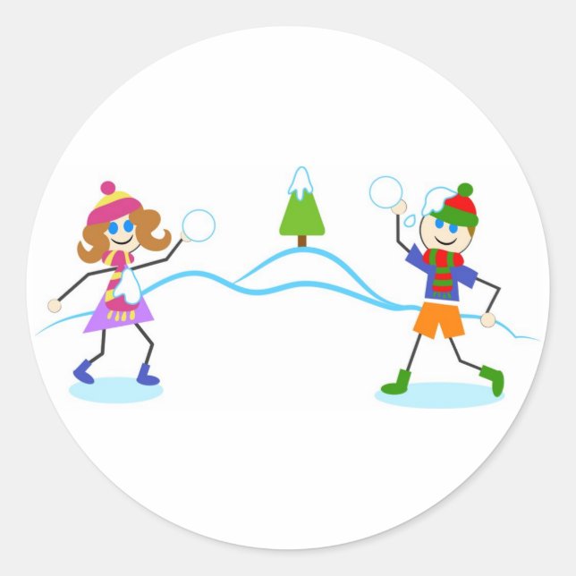 Snowball Fight Classic Round Sticker (Front)