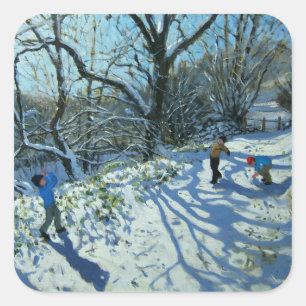 Snowball fight Derbyshire Square Sticker