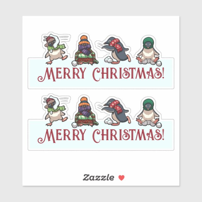 Snowball Fight Penguins Merry Christmas Cartoon (Sheet)