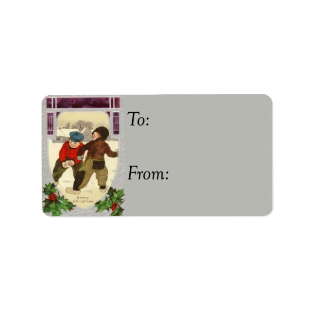 Snowball Fight Vintage Gift Tag (Front)