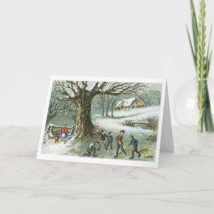Snowball Fight - Vintage Holiday Card