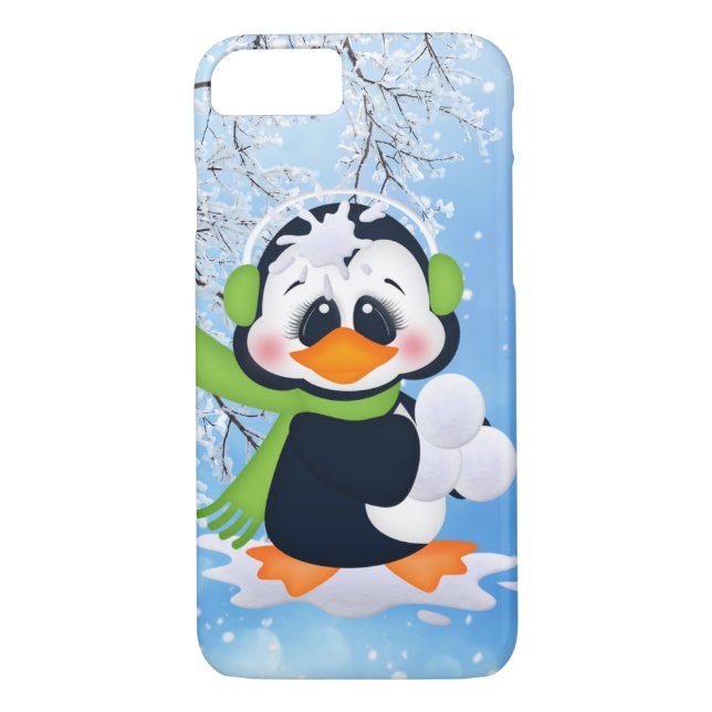 Snowball fighting Christmas penguin seven case (Back)